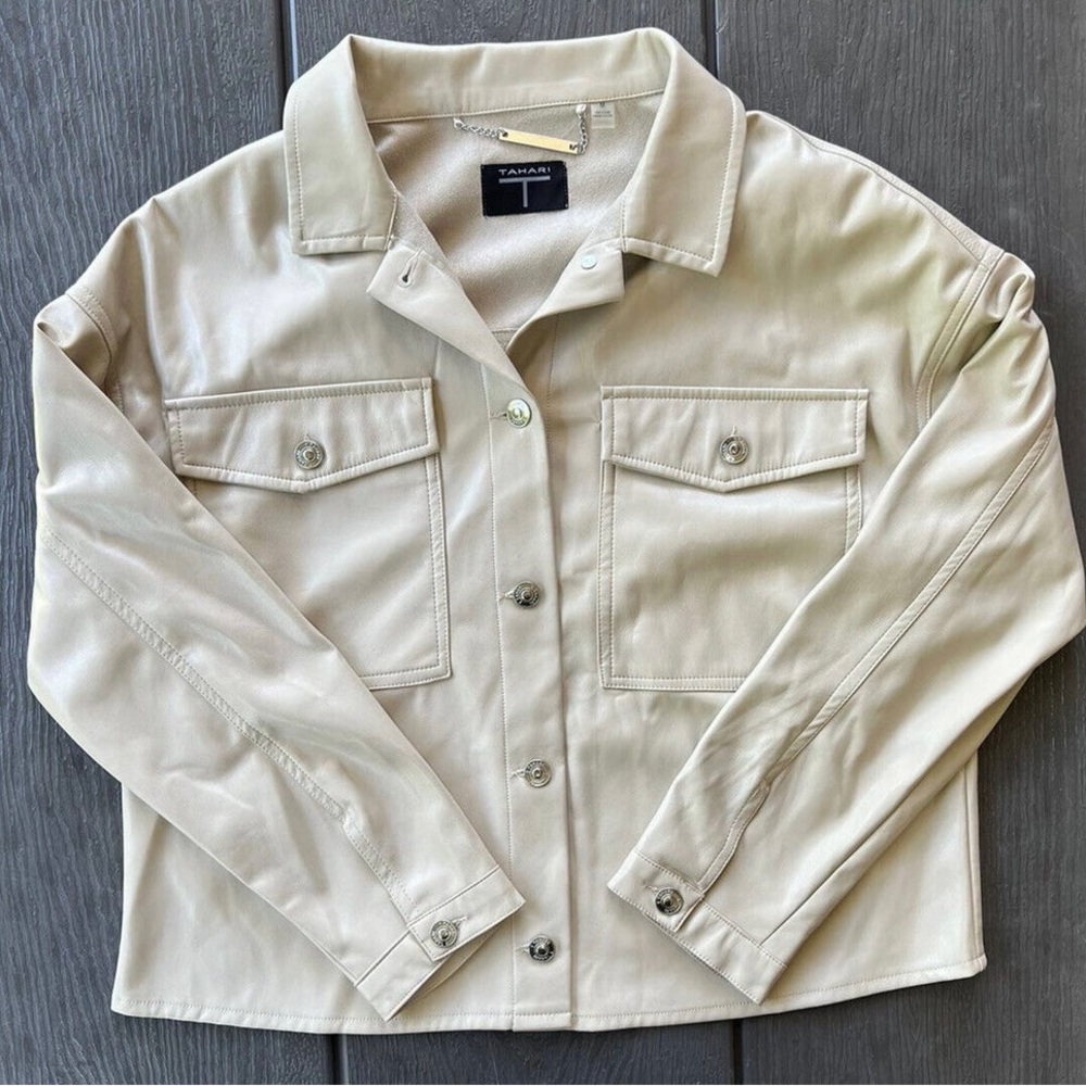 Nordstrom Tahari Faux Leather Shirt Jacket - Beige